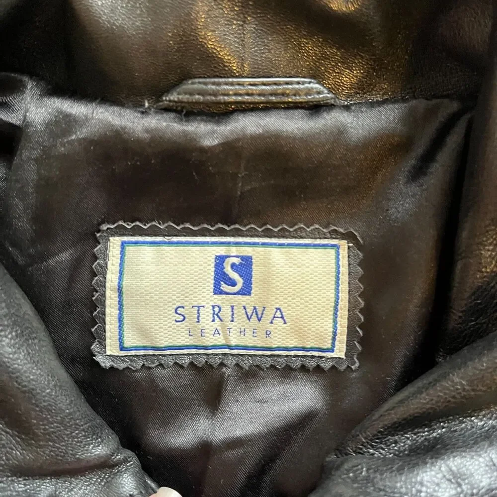 Striwa Leather Jacket Vintage Black Men XL Winter 90s Zip Button Pockets - Picture 3 of 10